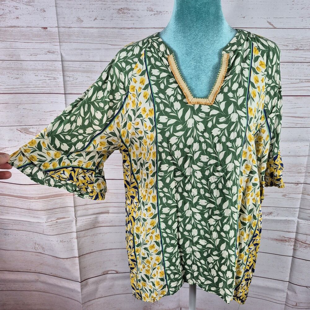 Democracy Top Sz M Boho Cottagecore Festival Sharkbite Hem Embroidered Neckline